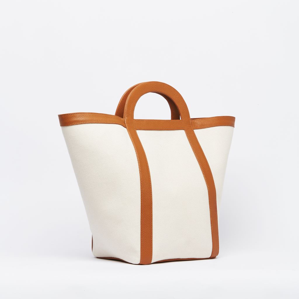 Atuel Tote Bag in Canvas and Leather caramel