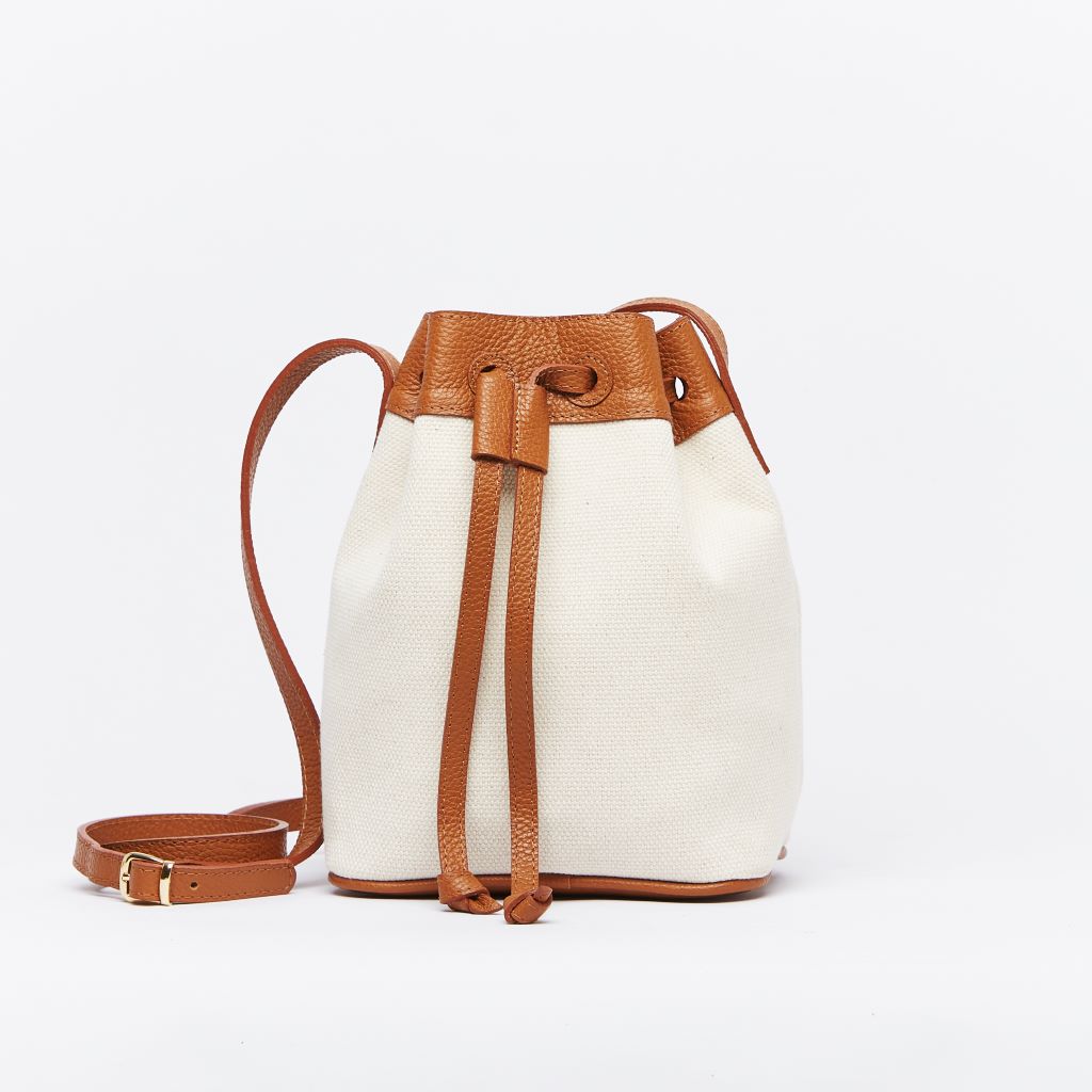 Atuel Bucket Bag in Canvas and Leather caramel