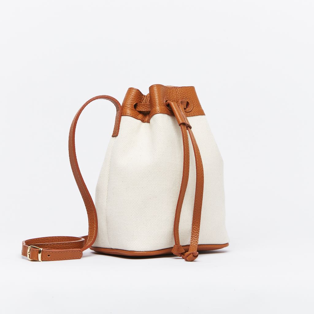 Atuel Bucket Bag in Canvas and Leather caramel